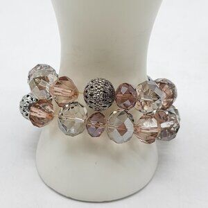 Chico's Crystal Faceted Beaded Chunky Stretch Bracelet In Pink Clear
